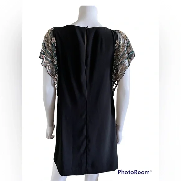 aidan mattox beaded trapeze dress Aidan Mattox Cap-Sleeve Pearly Beaded-Bodice Gown - Black main image 1